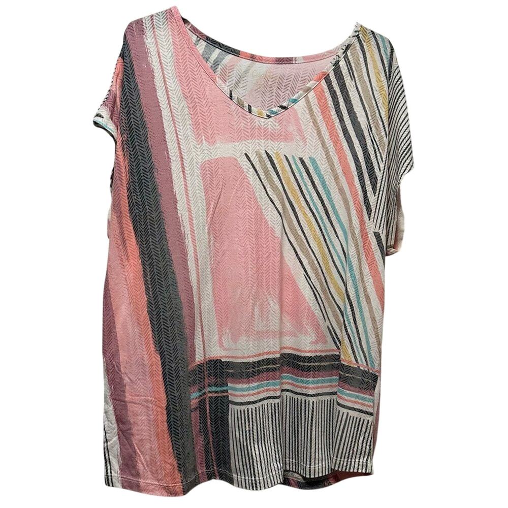Coral Bay Tee Size XL Pink Black Abstract Cap Sleeve (387)
